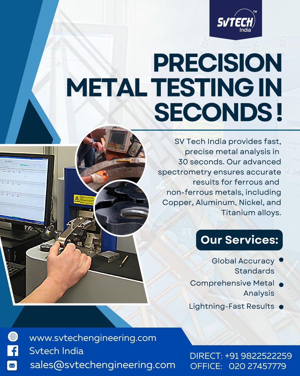 SVTech_India's tweet image. Precision Metal Testing in Seconds ! 

Phone: +91 9822522259 / +91 9096135909
Email: sales@svtechengineering.com
Website: svtechengineering.com

#SVTech #pune #mumbai #maharashtra #marathi #india #ig #delhi #construction #architecture #design #building #welding #welder