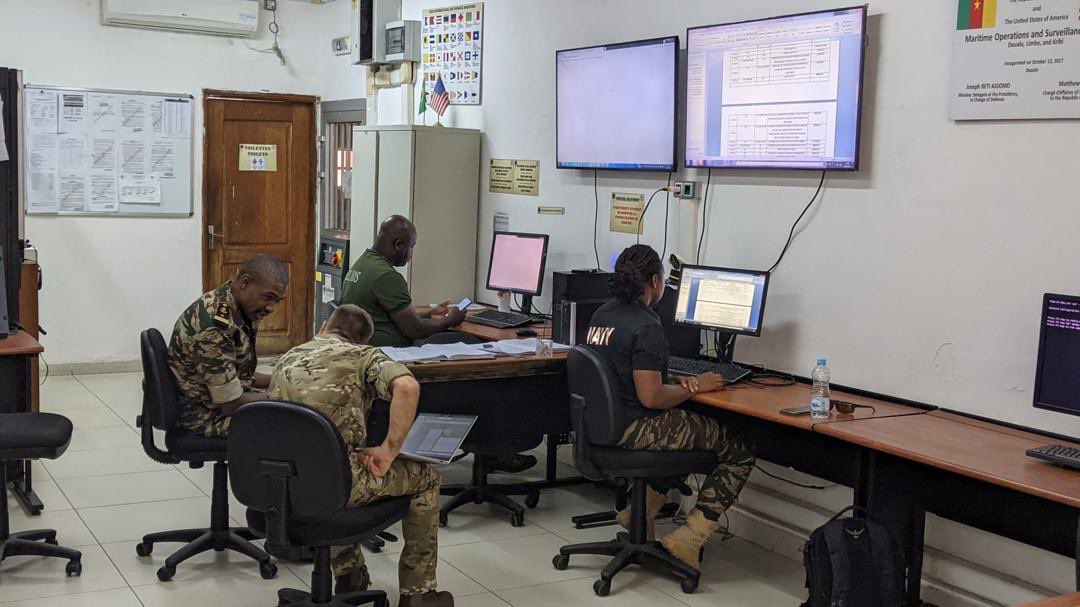 The UK Defence Advisor to Cameroon working with the Cameroon Navy and international partners during Ex OBANGAME EXPRESS to enhance capabilities and interoperability across the spectrum of Naval operations in order to improve maritime security in the Gulf of Guinea