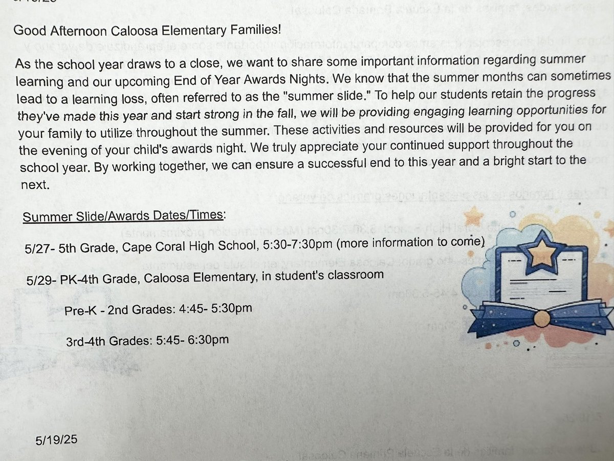 Can you believe that we are almost at the end of the school year?? Keeping that thought… here are some dates up ahead for next week that you will need to know for your calendars. We have lots of celebrations and awards on the way!  Have a beautiful day and a restful weekend! 😁