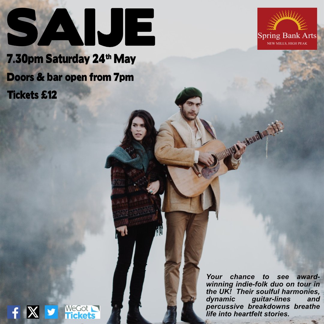 Spring Bank Arts (@springbankarts) on Twitter photo Award winning Australian indie folk duo on tour in the UK, once they're gone, they're gone!
Delivering breath-taking, emotionally charged songs.
wegottickets.com/event/649337
#springbankarts #visitnewmills #livemusic #events #livemusicvenue #folkmusic <a href="/SaijeMusic/">SaijeMusic</a> Award winning Australian indie folk duo on tour in the UK, once they're gone, they're gone!
Delivering breath-taking, emotionally charged songs.
wegottickets.com/event/649337
#springbankarts #visitnewmills #livemusic #events #livemusicvenue #folkmusic <a href="/SaijeMusic/">SaijeMusic</a>