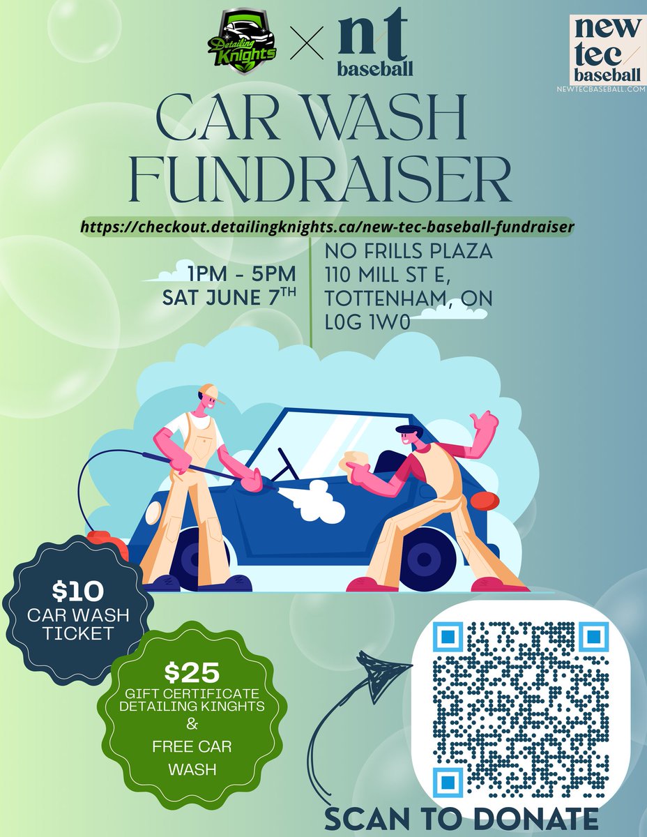 newtecbaseball's tweet photo. Help support N/T Baseball!
We're hosting a Car Wash Fundraiser on Saturday, June 7th from 1–5 PM at the No Frills Plaza in Tottenham.

Thanks for helping us hit it out of the park!

https://t.co/0q7YyA7nhq https://t.co/5mD6OkZAtY