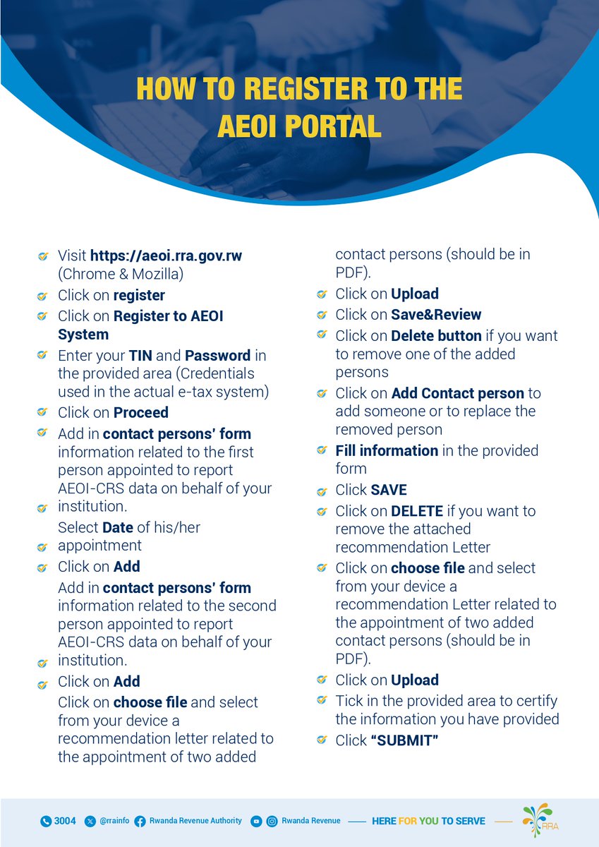 rrainfo's tweet photo. Are you a financial institution concerned with Automatic Exchange of Information-Common Reporting Standard? Visit our AEOI portal https://t.co/lCJI43cvEU and fulfill your 2024 reporting obligations not later than May 31st, 2025. For more details, please call 3004.

⬇️Check out the step-by-step user-guide to help you navigate the AEOI portal.