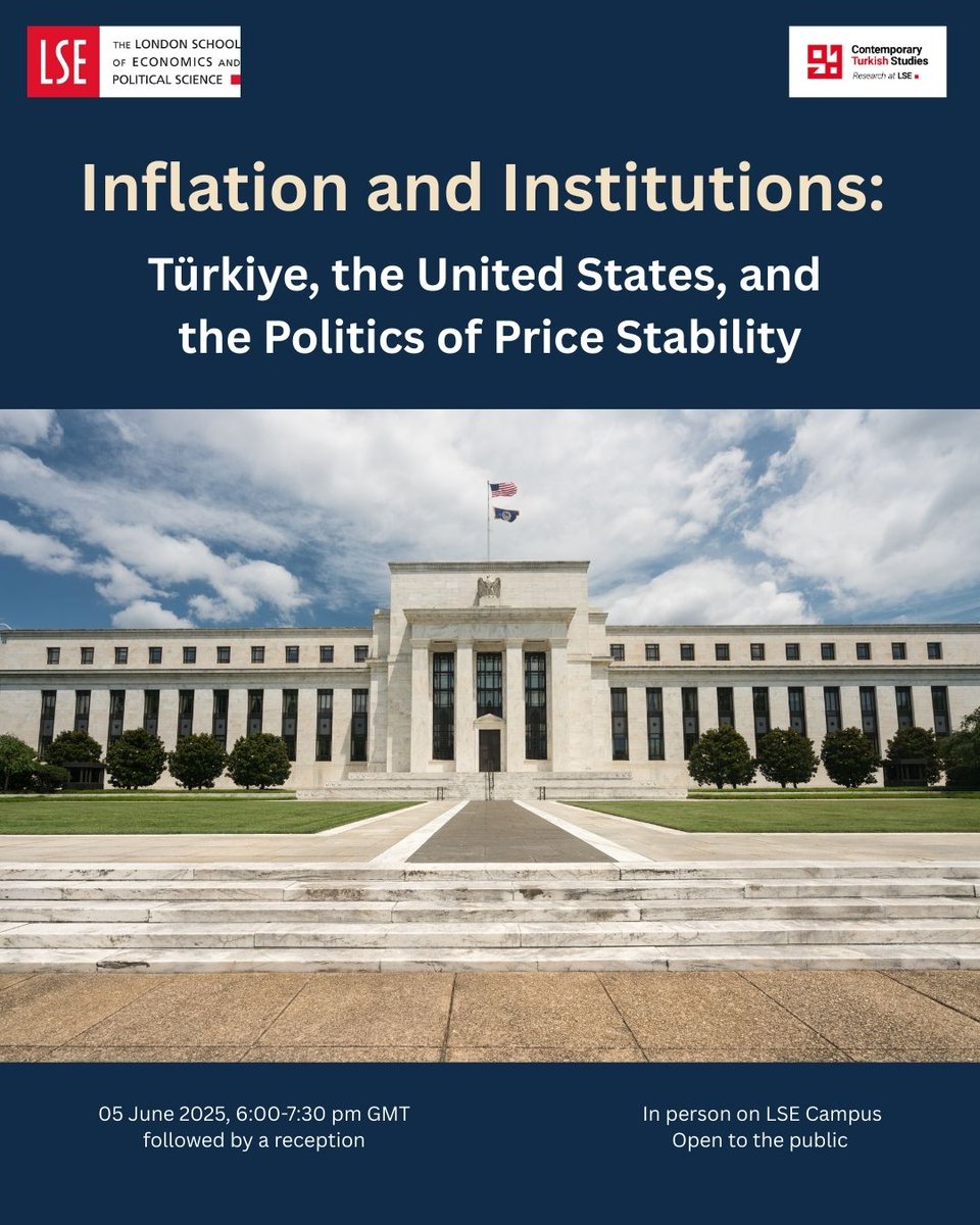 LSE European Institute (@lseei) on Twitter photo How does institutional credibility shape inflation control?
Join Professor <a href="/SelvaDemiralp/">Selva Demiralp</a> for a timely, in-person lecture from the Contemporary Turkish Studies
📅 5 June 2025 | 🕕 6:00–7:30pm
📍 LSE Campus | 🍷 Reception after
🎟️ Free & open to all
lse.ac.uk/contemporary-t… How does institutional credibility shape inflation control?
Join Professor <a href="/SelvaDemiralp/">Selva Demiralp</a> for a timely, in-person lecture from the Contemporary Turkish Studies
📅 5 June 2025 | 🕕 6:00–7:30pm
📍 LSE Campus | 🍷 Reception after
🎟️ Free & open to all
lse.ac.uk/contemporary-t…