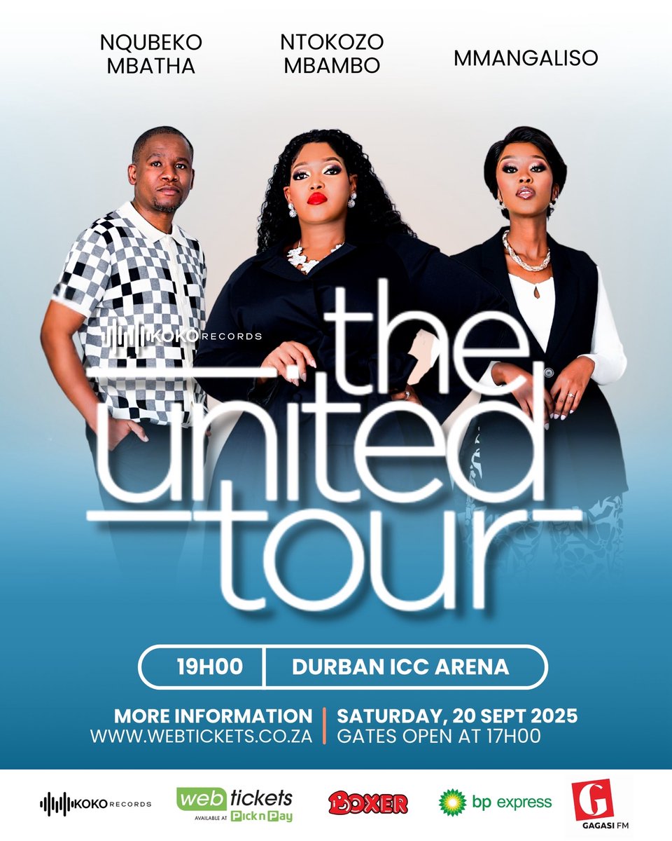 DURBAN — it’s your turn! 🔥 The UNITED TOUR is taking over ICC Arena and this moment has YOUR name on it. Tickets are officially LIVE on Webtickets! 🚨 Don’t wait — lock in your seat, bring the energy, and be part of something unforgettable. 🎤🌍 

#TheUnitedTour #DurbanUnlocked