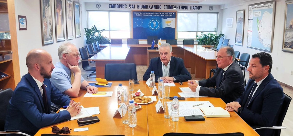 A constructive meeting was held by High Commissioner
<a href="/UKinCyprus/">UK in Cyprus</a> Mr. Michael Tatham and the PCCI. During the meeting, the already strong ties between 🇬🇧 &amp; 🇨🇾 were addressed. Τhe interest in investments was underlined in tourism, education, services, health &amp; marina management.
