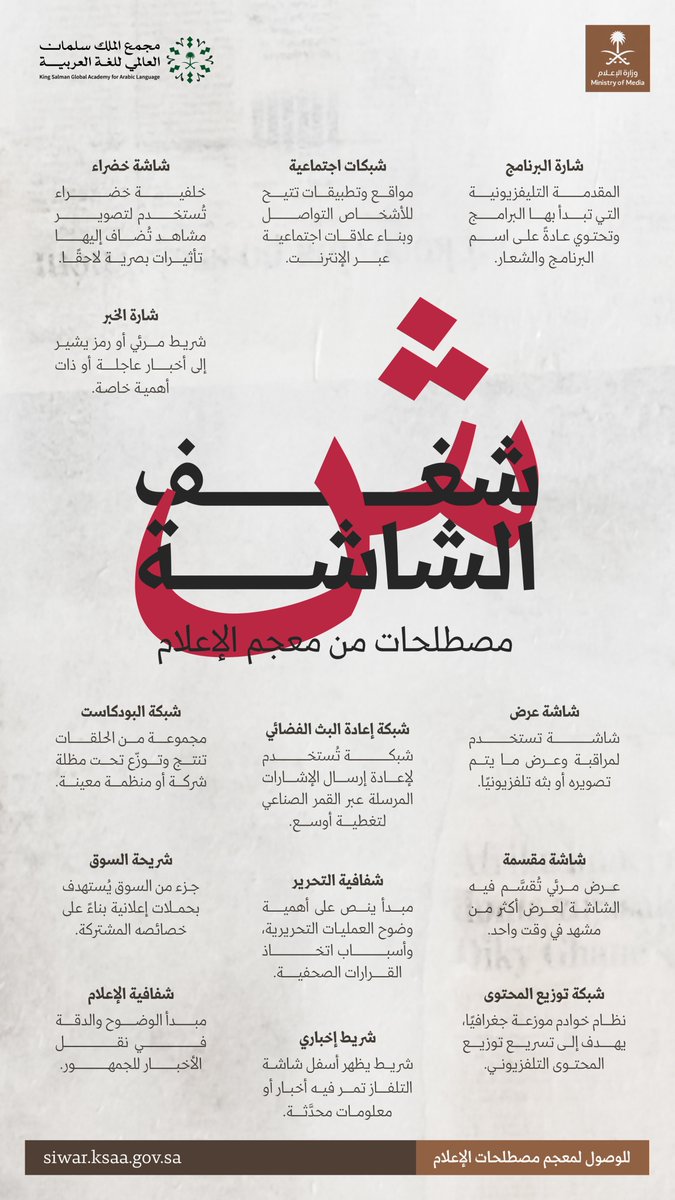 شارة وشريط وشفافية؛ مصطلحات يعرّفها #معجم_مصطلحات_الإعلام.