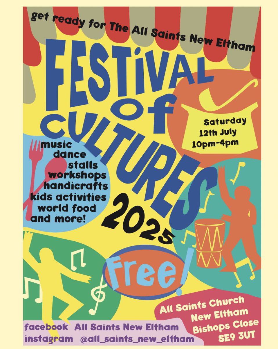 One day full of fun: Festival of Cultures. Free entry.
-. African drum workshop
-. Morris dancing
-. Burmese dancing workshop
-. Food
-. Children's Dressing Up Competition registration on the day)
Bring family and friends. 
#allsaintsneweltham #summerfestival #churchofengland