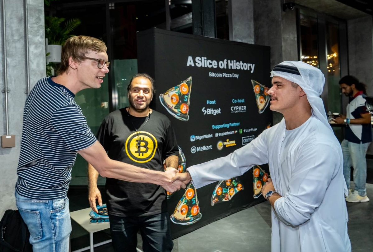 Bitget (@bitgetglobal) on Twitter photo A Slice of History Commemorated!
Bitcoin Pizza Day was a success in Dubai 🇦🇪, huge thanks to our co-host <a href="/cypher_capital/">Cypher Capital</a> and amazing partners: Superteam, FlipFlop, Melkart, Traders Brawl, & The Crypto Hub.
Thank you for joining us! 🍕
#PizzawithBitget #EventwithBitget A Slice of History Commemorated!
Bitcoin Pizza Day was a success in Dubai 🇦🇪, huge thanks to our co-host <a href="/cypher_capital/">Cypher Capital</a> and amazing partners: Superteam, FlipFlop, Melkart, Traders Brawl, & The Crypto Hub.
Thank you for joining us! 🍕
#PizzawithBitget #EventwithBitget