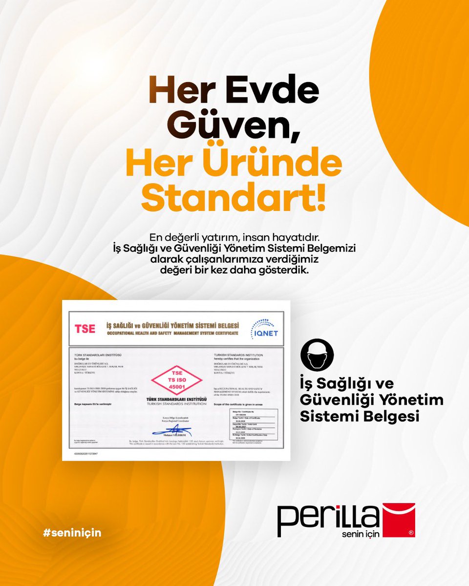 perillaev's tweet photo. Doğrular Ev Ürünleri olarak kalite, çevre ve müşteri odaklı yaklaşımını ulusal standartlarla tescilleyerek Türk Standardları Enstitüsü (TSE) tarafından verilen 6 farklı yönetim sistemi belgesini aldık. https://t.co/XWud7mf5KM