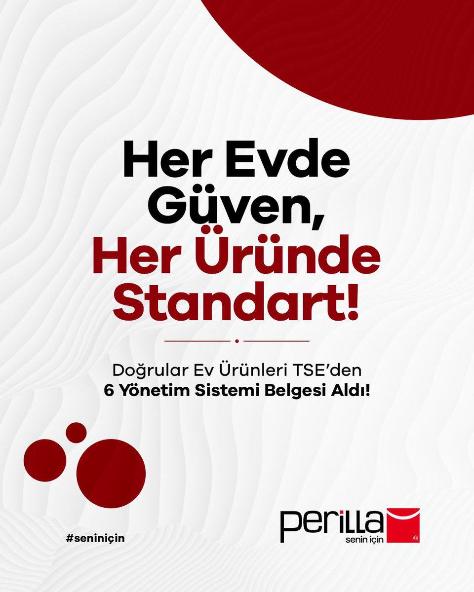 perillaev's tweet photo. Doğrular Ev Ürünleri olarak kalite, çevre ve müşteri odaklı yaklaşımını ulusal standartlarla tescilleyerek Türk Standardları Enstitüsü (TSE) tarafından verilen 6 farklı yönetim sistemi belgesini aldık. https://t.co/XWud7mf5KM