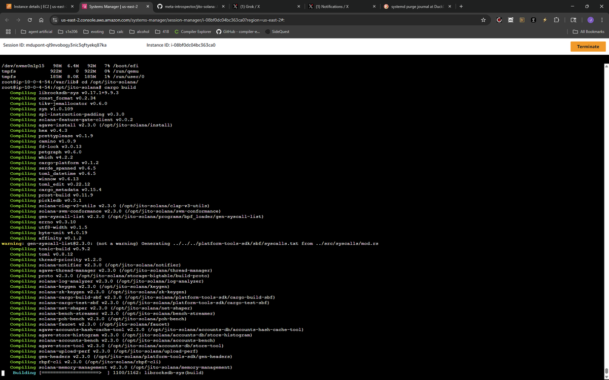 introsp3ctor's tweet image. compiling jito-solana github.com/meta-introspec… on my small aws server . also here is the next candidate github.com/firedancer-io/… to try