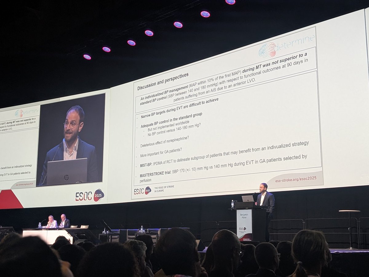 NeuroNews (@nn_publishing) on Twitter photo Individualised blood-pressure management is not superior to standard BP control during thrombectomy, according to DETERMINE trial results presented at #ESOC2025 by Benjamin Maïer - moderator <a href="/FishingNeurons/">Urs Martin Fischer</a> comments that this area "remains an unanswered question"
<a href="/ESOstroke/">European Stroke Org</a> Individualised blood-pressure management is not superior to standard BP control during thrombectomy, according to DETERMINE trial results presented at #ESOC2025 by Benjamin Maïer - moderator <a href="/FishingNeurons/">Urs Martin Fischer</a> comments that this area "remains an unanswered question"
<a href="/ESOstroke/">European Stroke Org</a>