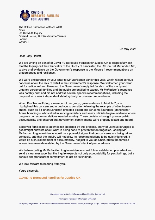 Covid-19 Bereaved Families for Justice UK (@covidjusticeuk) on Twitter photo If a pandemic hit tomorrow, we’d be no more prepared than we were in March 2020.
The Govt’s response to the <a href="/covidinquiryuk/">UK Covid-19 Inquiry</a> has lacked urgency.
We’ve asked the Chair to call Minister <a href="/patmcfaddenmp/">Pat McFadden</a> to explain why. If a pandemic hit tomorrow, we’d be no more prepared than we were in March 2020.
The Govt’s response to the <a href="/covidinquiryuk/">UK Covid-19 Inquiry</a> has lacked urgency.
We’ve asked the Chair to call Minister <a href="/patmcfaddenmp/">Pat McFadden</a> to explain why.