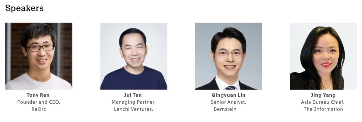 Jing Yang (@jingyanghk) on Twitter photo Please join me for a discussion with an outstanding panel of speakers on #China #AI at <a href="/theinformation/">The Information</a>'s live video summit 9am Weds, May 28 HKT (6pm Tues May 27 PT). You can ask questions to our panelists during the live session. Sign up link👇
theinformation.com/events/beyond-… Please join me for a discussion with an outstanding panel of speakers on #China #AI at <a href="/theinformation/">The Information</a>'s live video summit 9am Weds, May 28 HKT (6pm Tues May 27 PT). You can ask questions to our panelists during the live session. Sign up link👇
theinformation.com/events/beyond-…