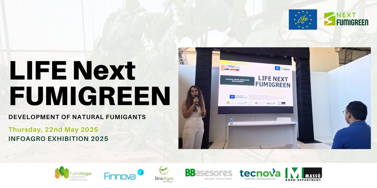 LNextfumigreen's tweet image. #LIFENextFUMIGREEN at #Infoagro2025! Blanca Sabarit (@CTTecnova ) presented the project, and its dissemination continues today from the stand. Great interest 💬 “The exhibition was full” —Carlos Ramos (@fumi_gol ).
🔗lifefumigreen.finnova.eu
@cinea_eu @LIFEprogramme @EU_ENV
