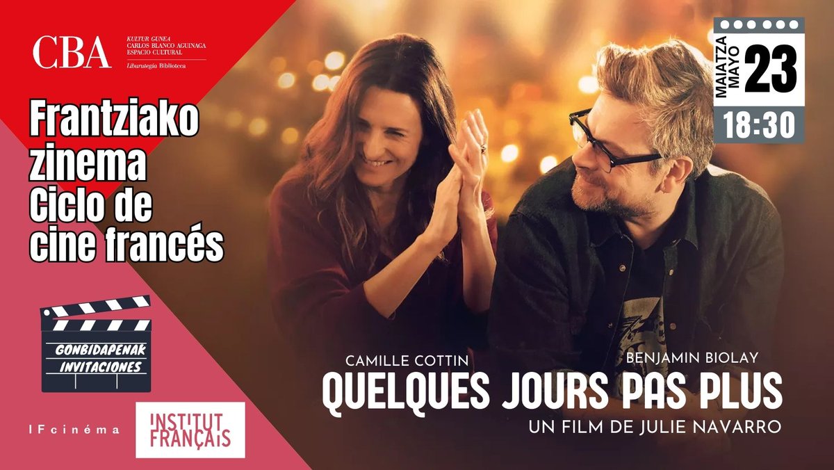 CBA Kultur Gunea (@cbairun) on Twitter photo GAUR #FrantziakoZineZikloa CBA Liburutegian! Zatoz!
---
HOY #CicloDeCineFrancés en la Biblioteca #CBA. ¡Te esperamos!
🗓️maiatzak 23 mayo · ostirala/viernes · 18:30
🎬Quelques jours pas plus · Julie Navarro
En colaboración con <a href="/If_Bilbao/">Institut français de Bilbao</a>
Gonbidapenak: 📞943 50 54 21 GAUR #FrantziakoZineZikloa CBA Liburutegian! Zatoz!
---
HOY #CicloDeCineFrancés en la Biblioteca #CBA. ¡Te esperamos!
🗓️maiatzak 23 mayo · ostirala/viernes · 18:30
🎬Quelques jours pas plus · Julie Navarro
En colaboración con <a href="/If_Bilbao/">Institut français de Bilbao</a>
Gonbidapenak: 📞943 50 54 21
