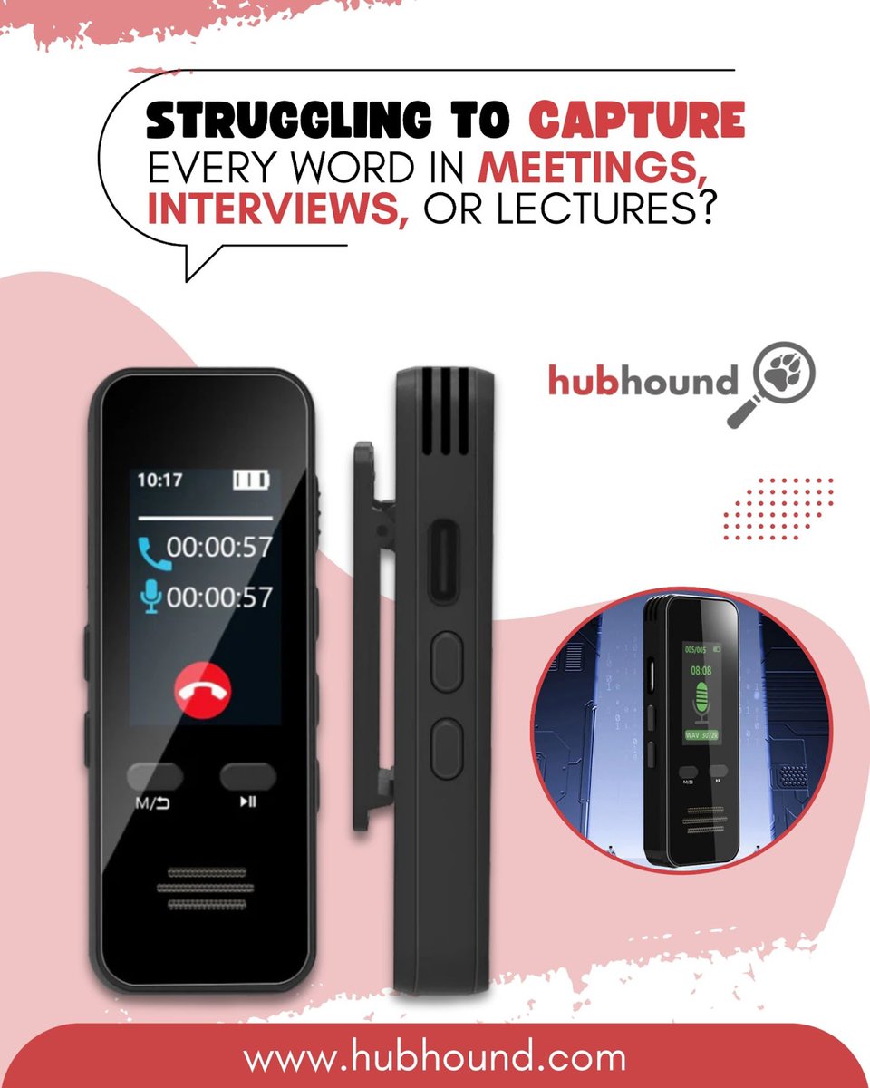Tired of relying on your memory for important details?

 Meet your ultimate recording solution — the Audio Voice Recorder Device from HubHound!

Whether you're a student, journalist, or business pro — this device has your back.

 Ready to record smarter? Grab yours now at
