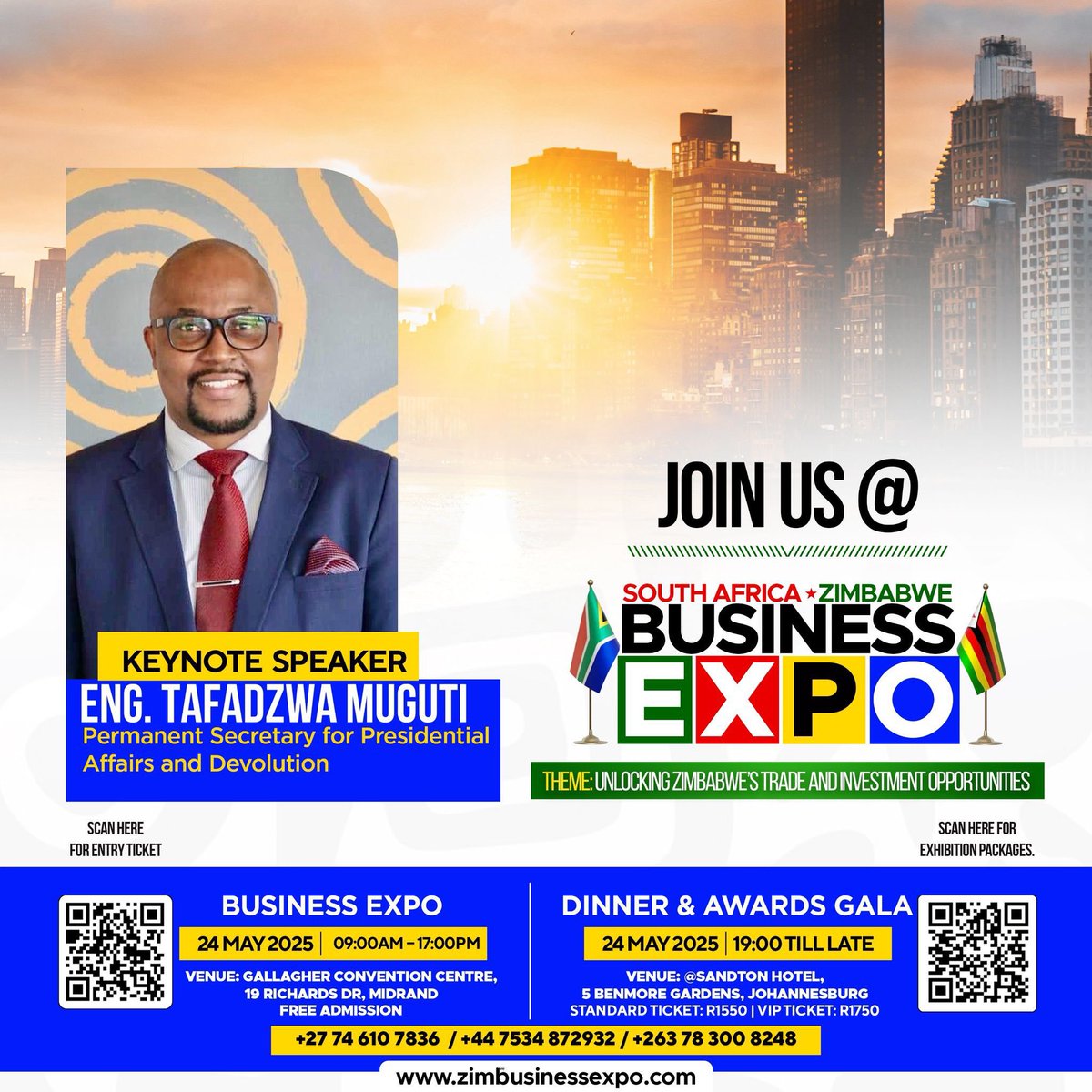 I will be speaking arg the SA -Zim business expo. I am looking forward to meeting my diaspora brothers and sisters as we chart the way forward for your involvement in investment opportunities back home. Please do make your way so we can meet and also hear your views on current