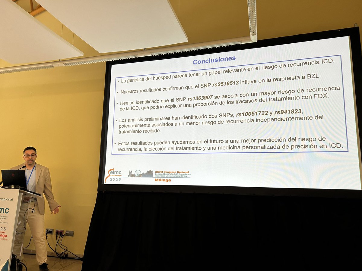 Antonio Fernández Pevida ha presentado una comunicación oral en el Congreso <a href="/SEIMC_/">SEIMC</a> en la que hemos evaluado el impacto de la genética del huésped en el riesgo de la recurrencia de la infección por Clostridioides difficile en una cohorte multicentrica nacional. 

<a href="/AGSSurSevilla/">AGS Sur de Sevilla</a>