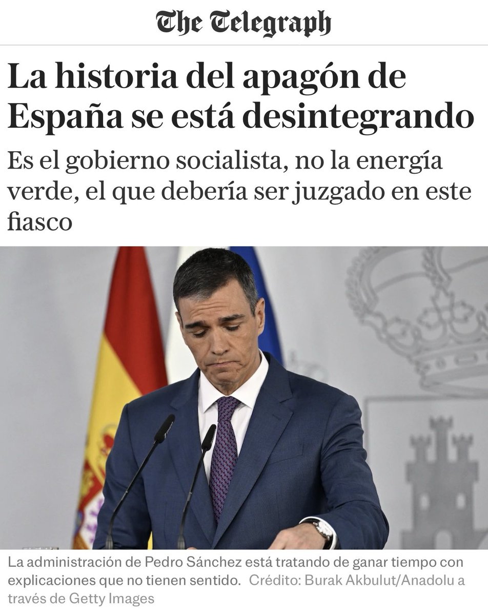 Operador Nuclear (@operadornuclear) on Twitter photo Demoledor artículo en el diario británico <a href="/Telegraph/">The Telegraph</a> sobre el apagón en España. Transcribo literalmente los primeros párrafos:
«El hedor a encubrimiento impregna el gran apagón de España, el peor fallo eléctrico ocurrido en un país desarrollado en tiempos modernos.
»La Demoledor artículo en el diario británico <a href="/Telegraph/">The Telegraph</a> sobre el apagón en España. Transcribo literalmente los primeros párrafos:
«El hedor a encubrimiento impregna el gran apagón de España, el peor fallo eléctrico ocurrido en un país desarrollado en tiempos modernos.
»La