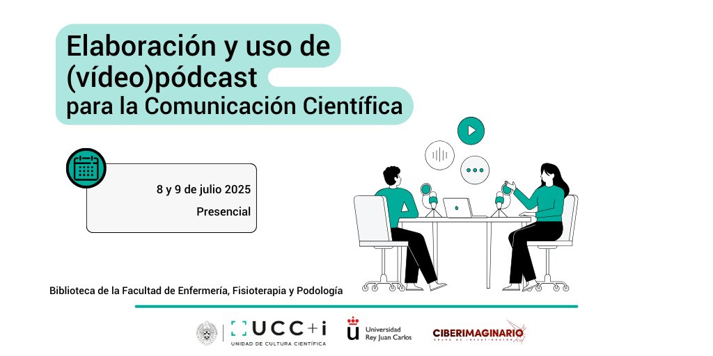 Unidad de Cultura Científica UCM (@ucc_complutense) on Twitter photo 🔴Segundo anuncio de la jornada:
Organizamos el curso "Elaboración y uso de (vídeo) pódcast para la comunicación científica" de la mano de <a href="/ciberimaginario/">GrupoCiberimaginario</a> de la <a href="/urjc/">URJC</a>
📅: 8 y 9 de julio
📍Biblioteca de <a href="/FacultadEFP_UCM/">Facultad Enfermería, Fisioterapia y Podología UCM</a>
Apertura de plazas lunes 26
👉ucm.es/otri/curso-ela… 🔴Segundo anuncio de la jornada:
Organizamos el curso "Elaboración y uso de (vídeo) pódcast para la comunicación científica" de la mano de <a href="/ciberimaginario/">GrupoCiberimaginario</a> de la <a href="/urjc/">URJC</a>
📅: 8 y 9 de julio
📍Biblioteca de <a href="/FacultadEFP_UCM/">Facultad Enfermería, Fisioterapia y Podología UCM</a>
Apertura de plazas lunes 26
👉ucm.es/otri/curso-ela…