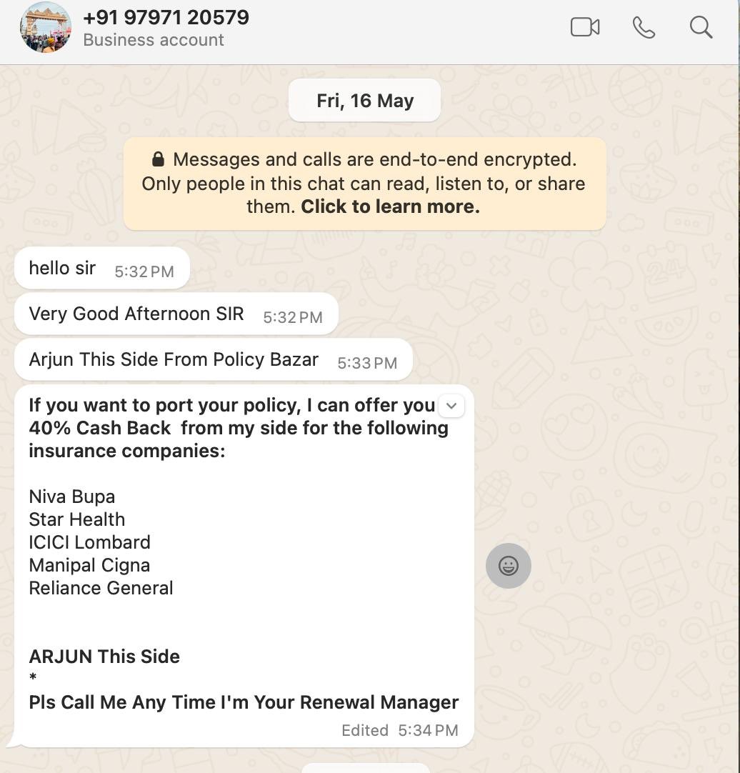 avinash_purohit's tweet photo. @policybazaar @PBHelpDesk this guy is behaving like idiot and threatening me for policy renewal is this a way to acquire customer https://t.co/0UWIo4kMxx