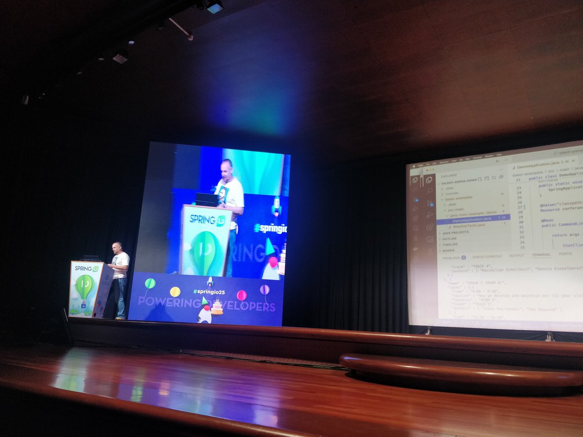 abelsromero's tweet photo. @christzolov  now showing what SpringAI has for us #springio25 https://t.co/V9Sl9P7VGP