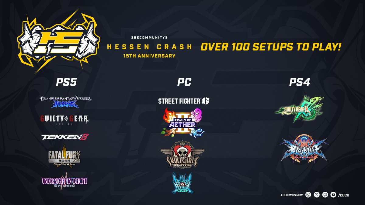 🕹️ Hessen Crash is the place to play!
🖥️ Over 100 setups are waiting for you in Frankfurt!
⏰ Venue open from 09:00 to grind all day!

👇 Sign up now!
start.gg/hcxxii