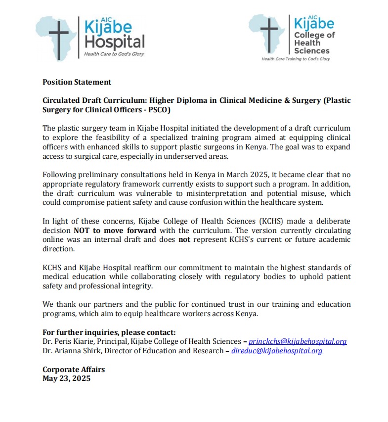 Position statement on the draft curriculum circulating online.