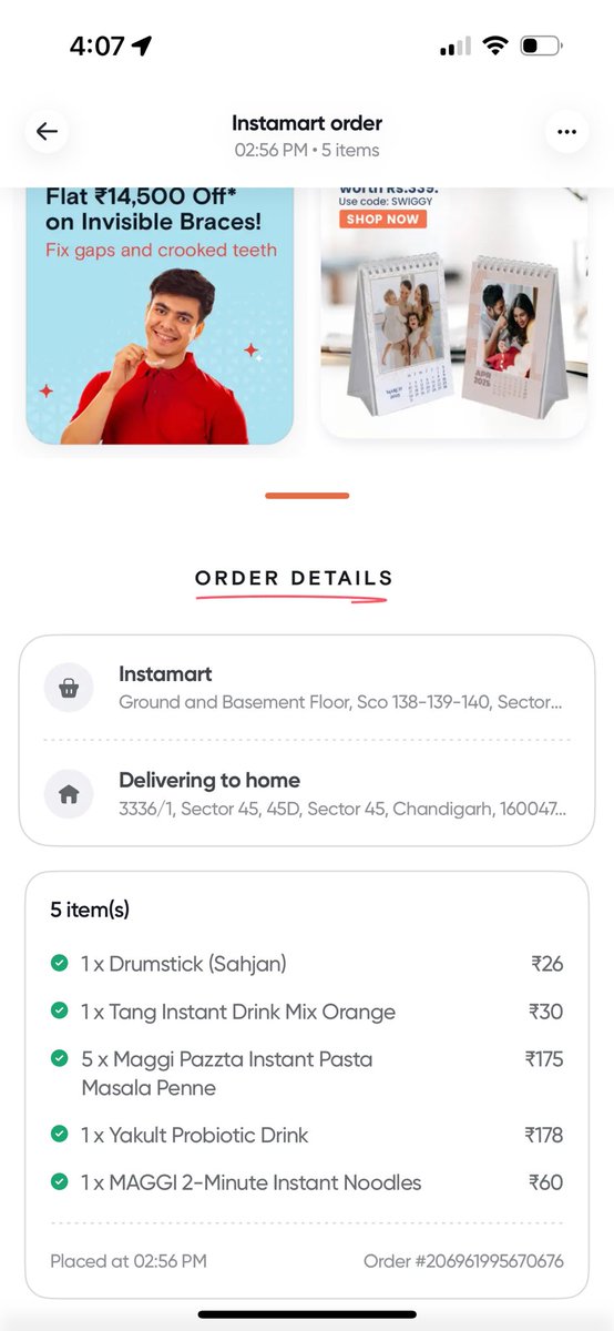 Deeksha_92's tweet photo. I placed my order containing 5 items on @SwiggyInstamart at 2:56 P.M. Even after an hour, the order has not been delivered to me &amp; even the Delivery Executive is not picking up my call. A few days back too my order got canceled after 10 mins when it was placed. Very poor service https://t.co/h0uFJMagXv