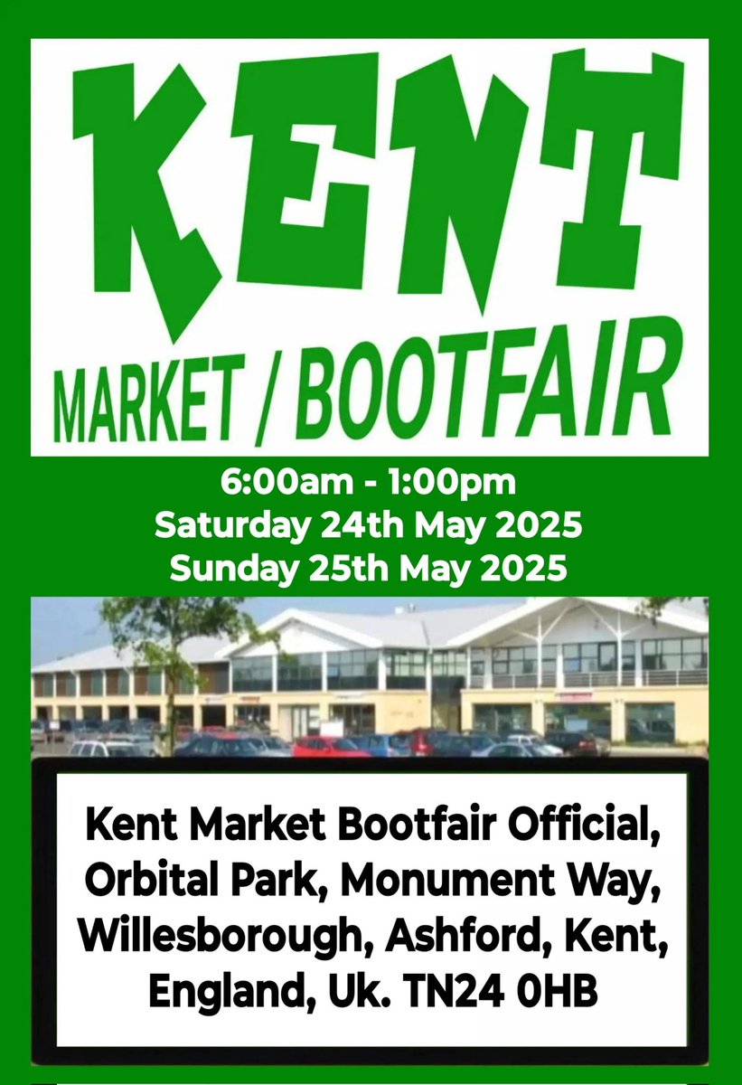 MarketAshford's tweet photo. Kent - Market Bootfair Official, Orbital Park, Monument Way, Willesborough, Ashford,
Kent, England, Uk. TN24 0HB #AshfordMarketKent #Shopping #Kent #England #Uk #Shops #Shop #Market #Stalls #Bootfair #Bootsale https://t.co/6Ieni9Yr7e