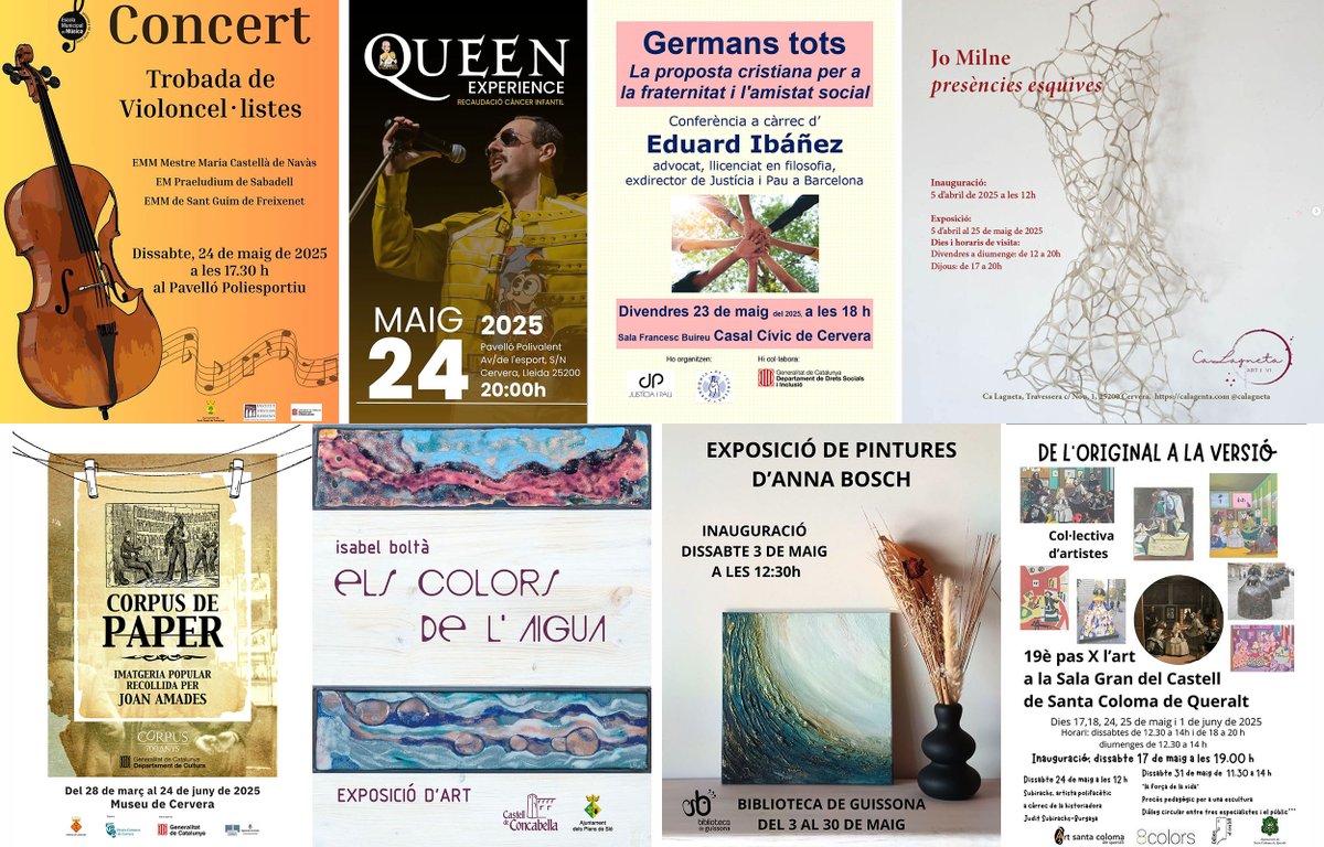 Som Segarra (@somsegarra) on Twitter photo Sense plans per al cap de setmana? #festes #jornades #concerts #teatre #caminada #expos i #visites, viu la #primaverasegarra!
<a href="/lasegarra/">La Segarra</a> <a href="/espurnesbarroqs/">Espurnes Barroques</a> <a href="/paeriacervera/">Paeria de Cervera</a> <a href="/TurismeGuissona/">Oficina de Turisme de Guissona</a> <a href="/museudecervera/">Museu de Cervera</a> <a href="/CConcabella/">Castell de Concabella</a> <a href="/AjuntamentCalaf/">Ajuntament de Calaf</a> <a href="/Espitllera/">L'Espitllera Fòrum d’Estudis Segarrencs (EFES)</a>
ℹ️ visit.somsegarra.cat Sense plans per al cap de setmana? #festes #jornades #concerts #teatre #caminada #expos i #visites, viu la #primaverasegarra!
<a href="/lasegarra/">La Segarra</a> <a href="/espurnesbarroqs/">Espurnes Barroques</a> <a href="/paeriacervera/">Paeria de Cervera</a> <a href="/TurismeGuissona/">Oficina de Turisme de Guissona</a> <a href="/museudecervera/">Museu de Cervera</a> <a href="/CConcabella/">Castell de Concabella</a> <a href="/AjuntamentCalaf/">Ajuntament de Calaf</a> <a href="/Espitllera/">L'Espitllera Fòrum d’Estudis Segarrencs (EFES)</a>
ℹ️ visit.somsegarra.cat