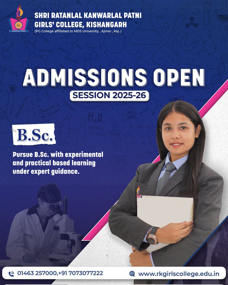 srkpgc_ncc's tweet photo. Step into a future full of possibilities with science!

Admissions are now open for https://t.co/PKrTkxnwDd. (Session 2025-26) at Shri Ratanlal Kanwarlal Patni Girls’ College, Kishangarh—where science is taught through hands-on labs, real-world projects, and expert guidance. https://t.co/GxB30V6Or7