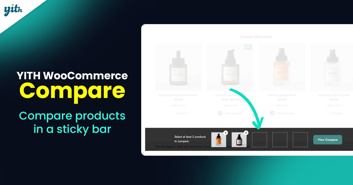 YITH WooCommerce Compare includes a feature recommended by major usability guidelines: a sticky bar at the bottom of the page that displays the selected products and a button to access the comparison table tinyurl.com/youn7eyt 👀 #yithplugins #compare