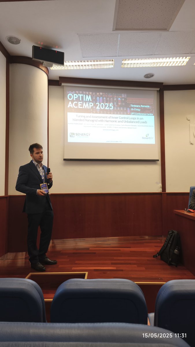 senergyps's tweet photo. 📢Our colleague Ayesha Aslam's paper “Tuning and Assessment of Inner Control Loops...” 
was presented at #OPTIMACEMP2025 held in Timisoara, Romania on May 15 (2025) 🌟
🎤Presented by co-author Javier Gutiérrez-Escalona. https://t.co/HNbD6uLPo3