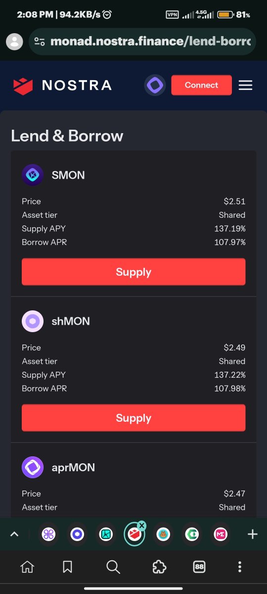 RADICAL_SS's tweet photo. #Nostra × #Monad🔥🚨
NGL one of the best Lending and borrowing platform u can intract with
Even u got the staking platform tokens here to lend or borrow (like #SMON, #GMON #aprMON and...)
I'm using this everyday,
Btw I suggest u to join their discord too
lfg🔥
@MonadPersia https://t.co/laiFDjlYc3