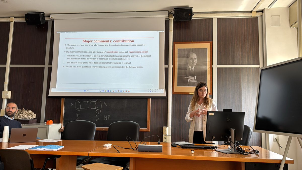 Rivista di Storia Economica (@rivstoriaecon) on Twitter photo Day 2 is underway! The first session features <a href="/GGabbuti/">Giacomo Gabbuti</a>, Francesco Romagnoli, and Antonis Kyparissis, presenting papers united by a common thread: the interwar period. Day 2 is underway! The first session features <a href="/GGabbuti/">Giacomo Gabbuti</a>, Francesco Romagnoli, and Antonis Kyparissis, presenting papers united by a common thread: the interwar period.