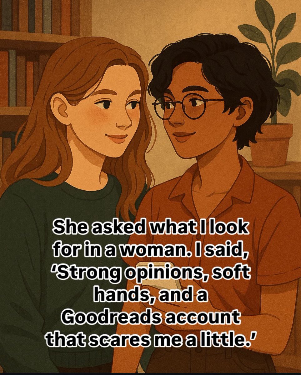 Love my wife, she’s got a take on everything, hands that feel like Sunday morning, and a Goodreads list that could floor a professor. I’m just here trying to keep up.

#BookLovers #SapphicLove  #QueerJoy #GoodreadsGoals #WLW  #BookishCouple #LoveAndLiterature #QueerAesthetic