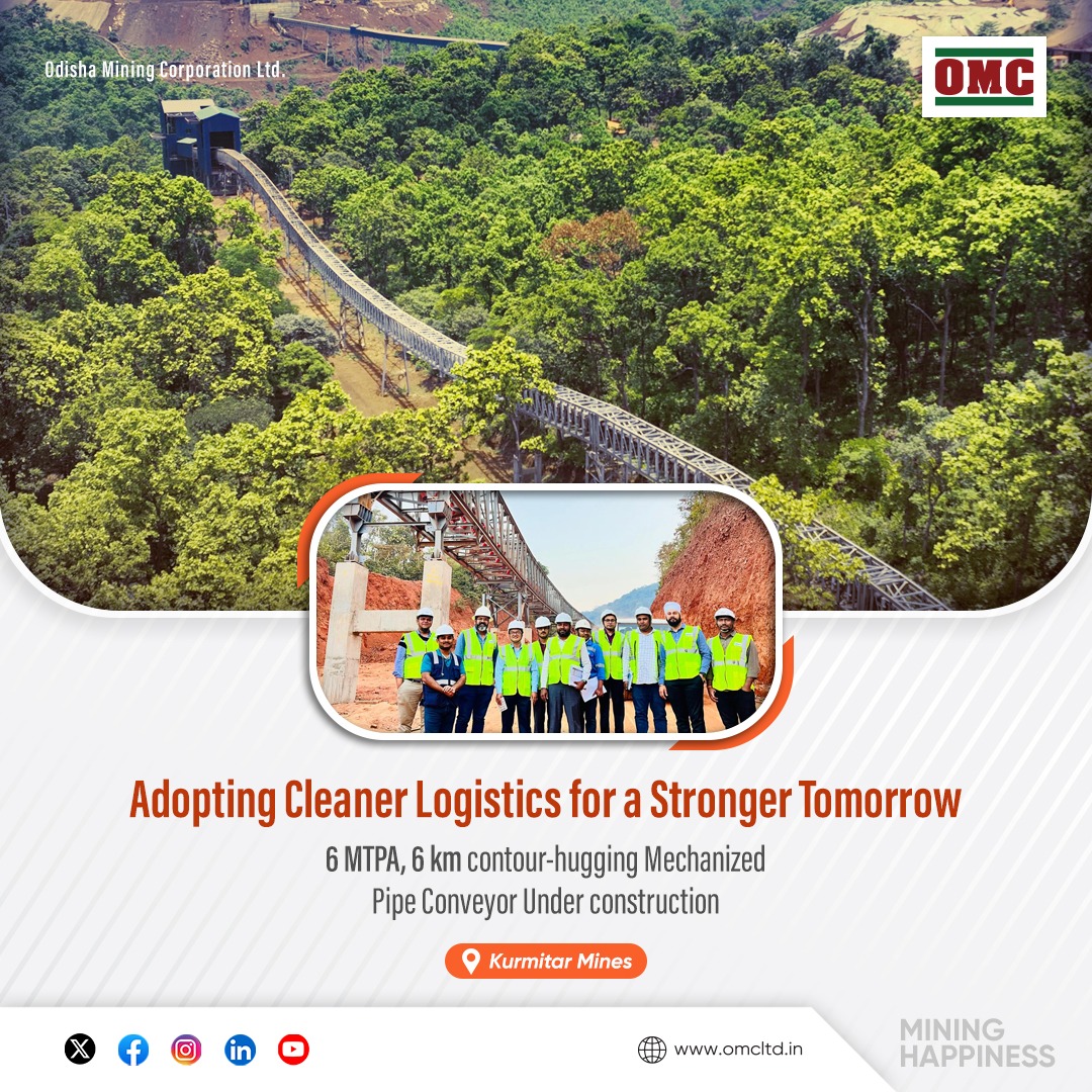 At #Kurmitar Iron Ore Mines, #OMC is setting new standards in #GreenLogistics by constructing a 6-km #PipeConveyor — engineered to dispatch 1200 TPH of ore safely, swiftly and sustainably to the railway siding.
Planned for commissioning by 2026.

#MiningSustainably