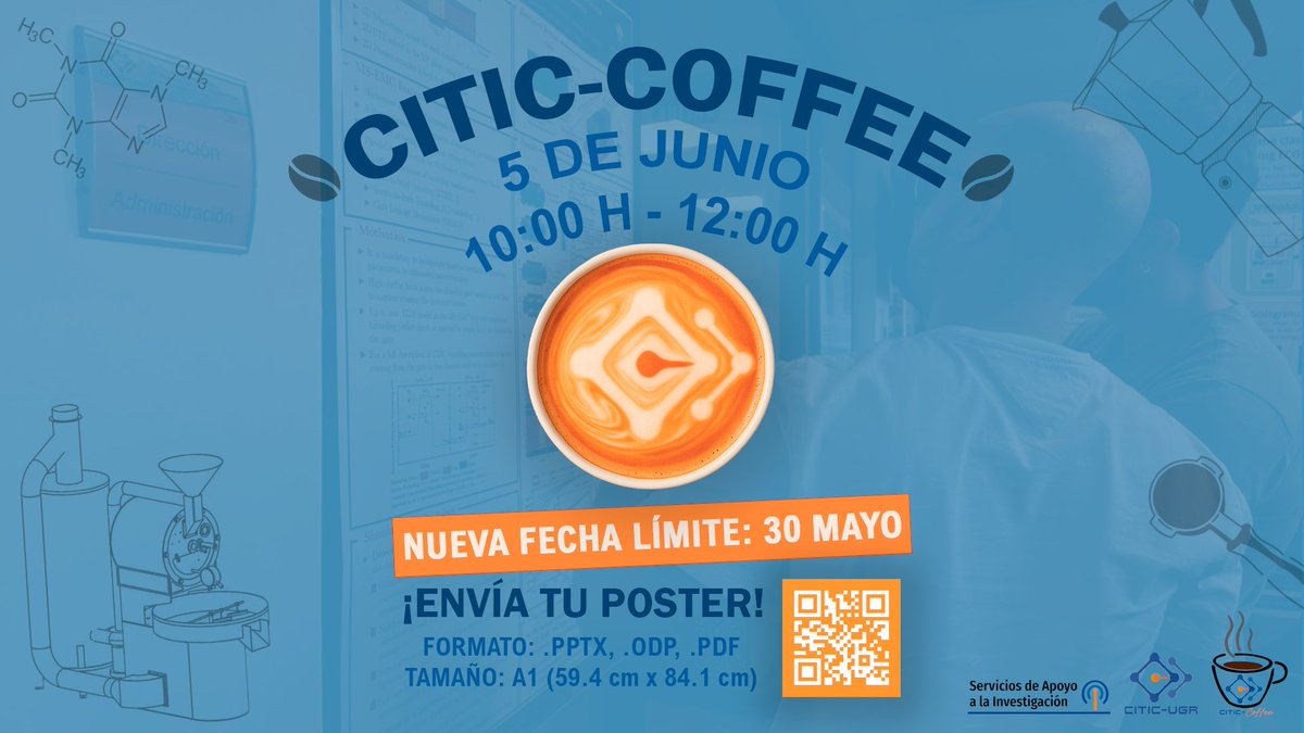 📢Ampliado el plazo de inscripción del #citiccoffee ☕️

Aún estás a tiempo de participar enviando un cartel con tu mejor proyecto. ¡No lo dejes pasar! #citic_ugr