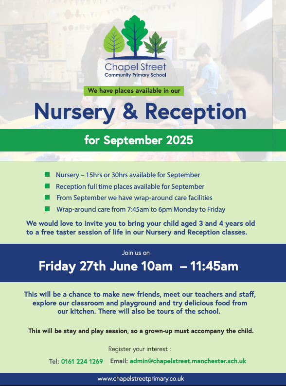 EYFS Taster Session! 

Is your child due to start Nursery or Reception in September 2025?

Then come along to our taster session! New families are welcome to experience what life is like in our Nursery &amp; Reception classes. 😊