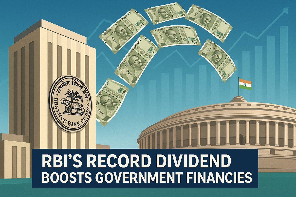 NewsAnchorX's tweet photo. 💰 Breaking: RBI set to announce a record dividend of up to ₹3.5 lakh crore to the Centre for FY25, nearly 50% higher than last year!
This massive payout will boost government finances and inject fresh liquidity into the economy.
#RBI #Dividend #IndiaEconomy #FiscalBoost #Liquidity #BreakingNews #IndianStockMarket
#NSE
#BSE #STOKE #sharemarket