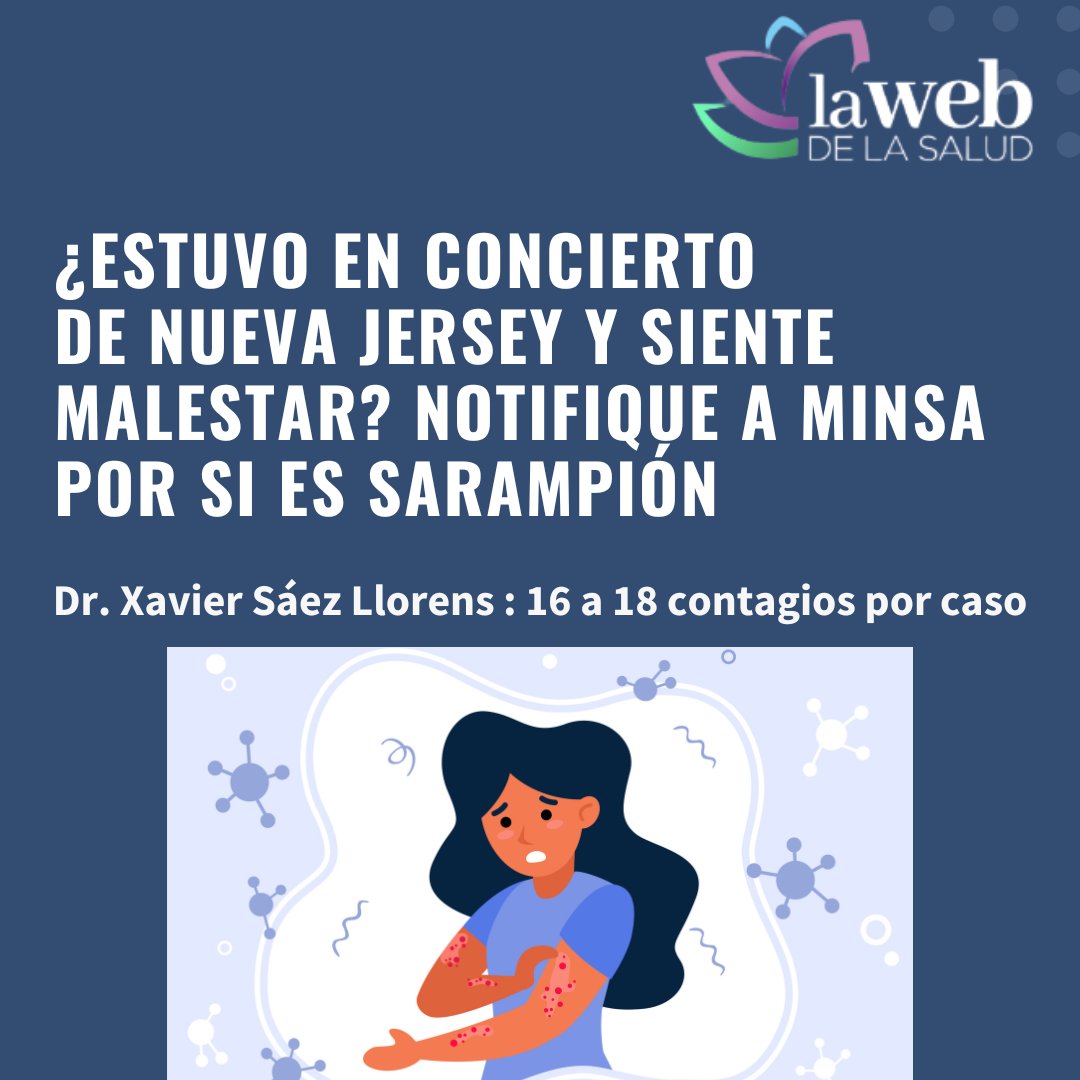 La web de la salud (@lawebdelasalud1) on Twitter photo ¿Estuvo en concierto de Nueva Jersey y siente malestar? notifique a Minsa para evitar introducción de sarampión a Panamá
<a href="/MINSAPma/">Ministerio de Salud de Panamá</a> <a href="/xsaezll/">Xavier Sáez Llorens</a> <a href="/EOrtegaBarria/">Eduardo Ortega-Barria</a> <a href="/CSSPanama/">CSSPanama</a> <a href="/negrita73bn/">Ivonne Torres-Atencio</a> <a href="/SandraLpezVergs/">Sandra LĂłpez Vergès</a> <a href="/JeanCarrPaul/">Jean-Paul Carrera</a> <a href="/SoepimoOrg/">Sociedad de EpidemiologĂa y Modelaje Matemático</a> <a href="/arebollon/">Arturo RebollĂłn G</a>
lawebdelasalud.com/estuvo-en-conc… ¿Estuvo en concierto de Nueva Jersey y siente malestar? notifique a Minsa para evitar introducción de sarampión a Panamá
<a href="/MINSAPma/">Ministerio de Salud de Panamá</a> <a href="/xsaezll/">Xavier Sáez Llorens</a> <a href="/EOrtegaBarria/">Eduardo Ortega-Barria</a> <a href="/CSSPanama/">CSSPanama</a> <a href="/negrita73bn/">Ivonne Torres-Atencio</a> <a href="/SandraLpezVergs/">Sandra LĂłpez Vergès</a> <a href="/JeanCarrPaul/">Jean-Paul Carrera</a> <a href="/SoepimoOrg/">Sociedad de EpidemiologĂa y Modelaje Matemático</a> <a href="/arebollon/">Arturo RebollĂłn G</a>
lawebdelasalud.com/estuvo-en-conc…