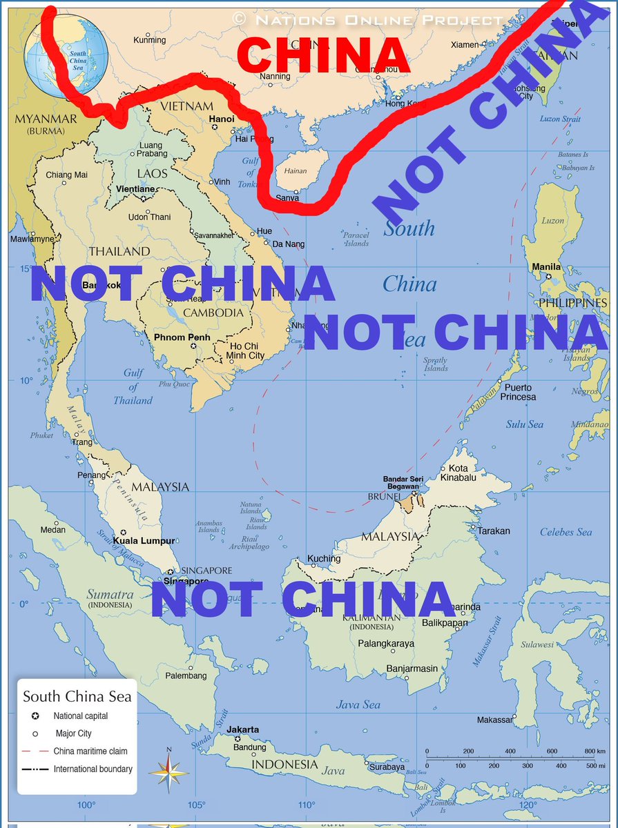 NguyenThih36's tweet photo. This image is lesson #1 for #China.

China must understand, #SouthChinaSea, which it baselessly claims as its territory, actually belongs to the littoral nations. 

No matter how hard China tries, its 9-dash line claims will remain false &amp; baseless. @XPhongNguyen @Jay83214566 https://t.co/mFVmArPPrm