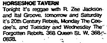Today in 1981 - 20th Century Rebels <a href="/HorseshoeTavern/">The Horseshoe Tavern</a> #reggae #Toronto