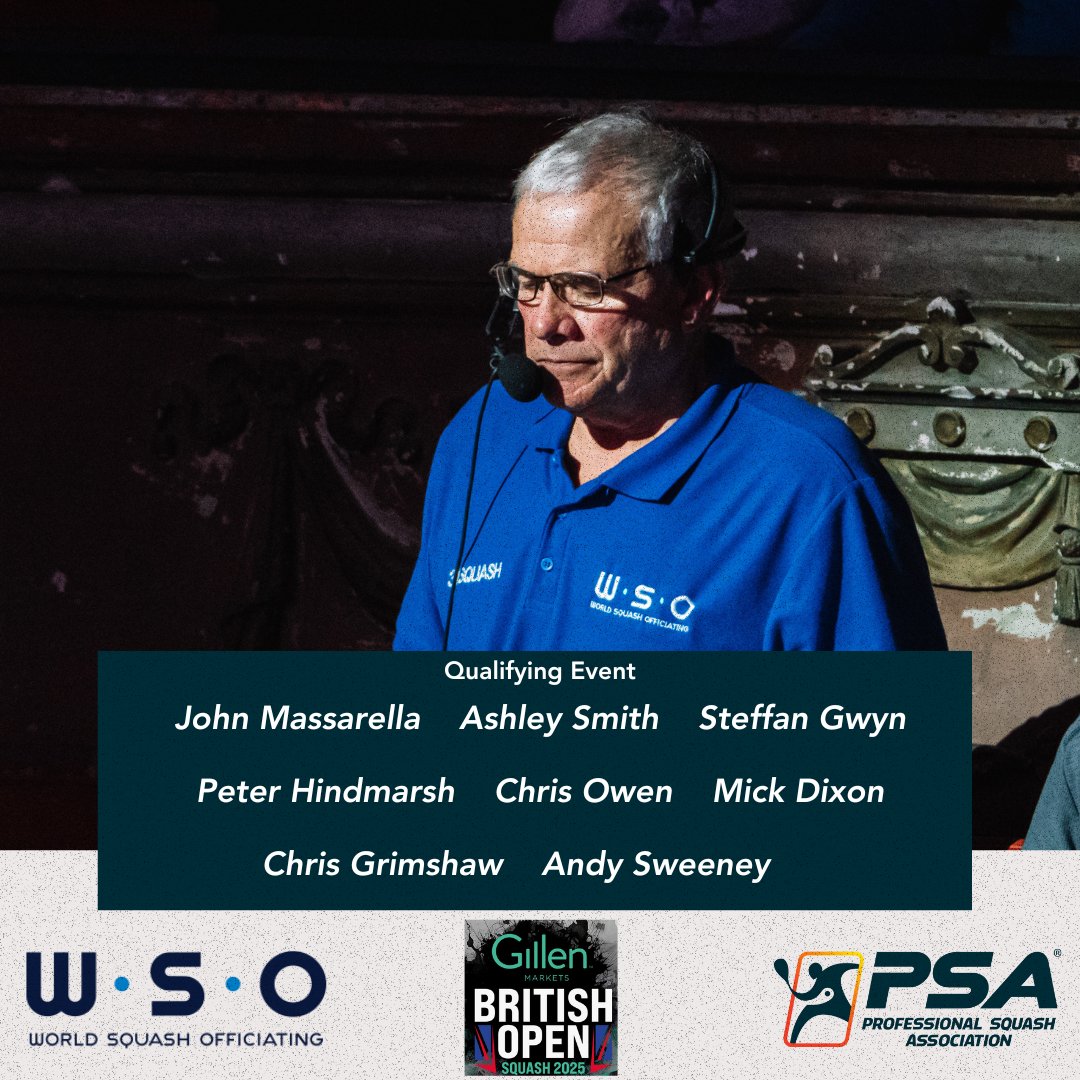 World Squash Officiating (WSO) are delighted to announce the allocation of referees for the GillenMarkets British Open!