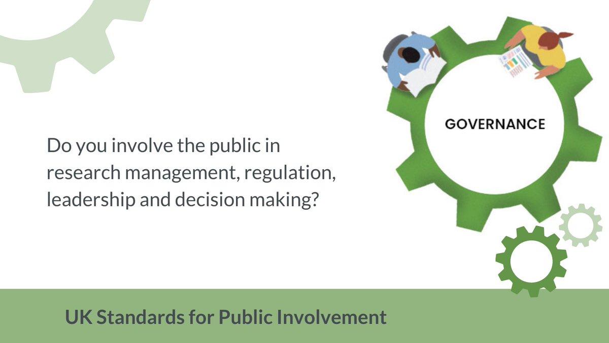 Public involvement in research governance can help research gain public trust and be more transparent.

You can find out more about the 'Governance' standard, and reflect on whether you're meeting it here: sites.google.com/nihr.ac.uk/pi-…