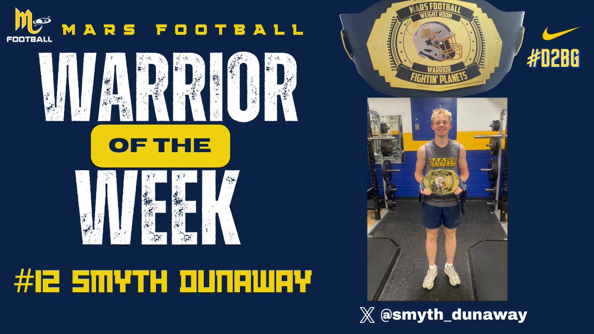 Congrats to <a href="/smyth_dunaway/">Smyth Dunaway</a> our
Warrior of the Week 🪐🏋️‍♂️

#D2BG 👽🏈💪