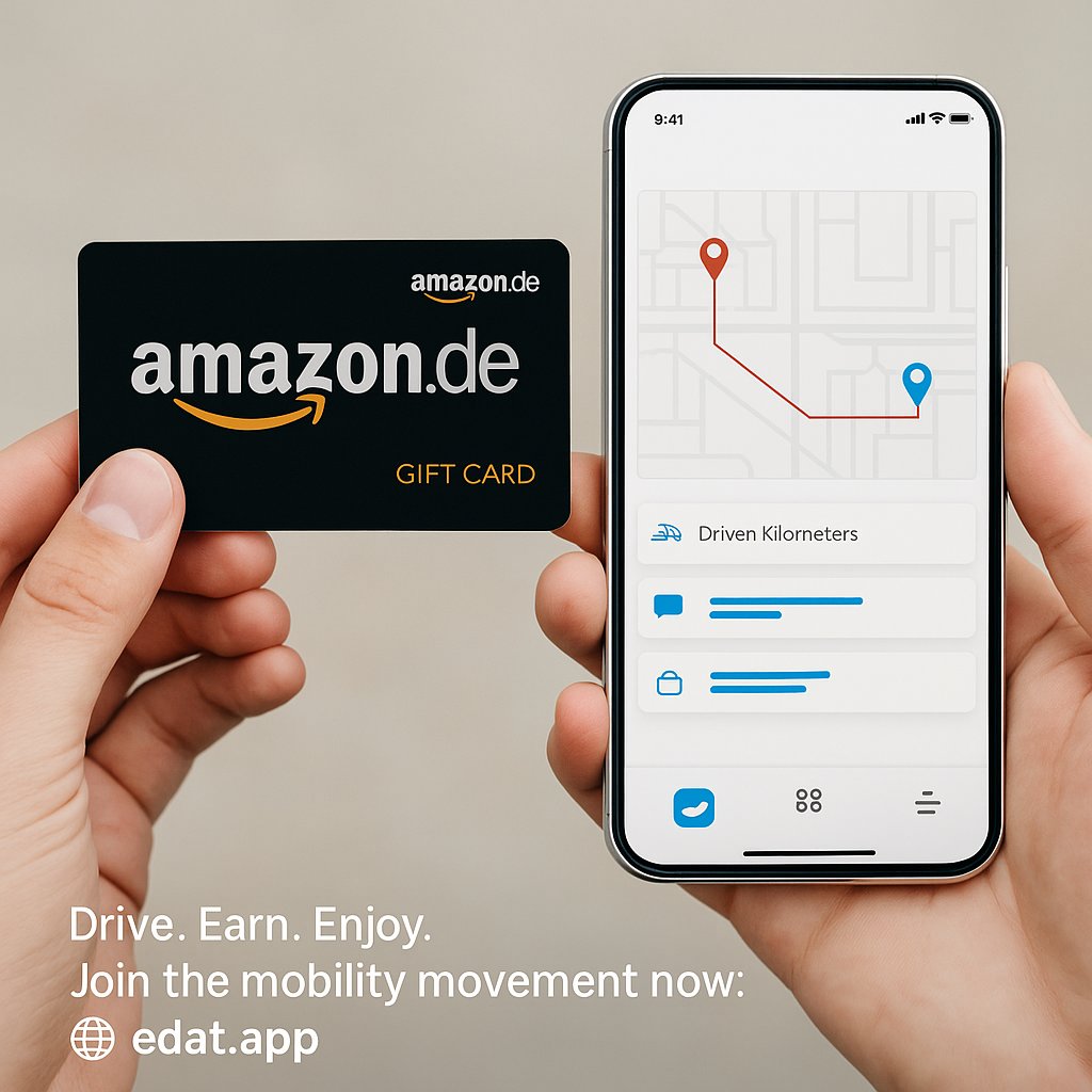 EDATApp's tweet photo. 🎉 Another reward redeemed on #EDATApp

Our users turn kilometers into real value — like Amazon gift cards, gadgets &amp; more. 🚗📱🎁
Drive. Earn. Enjoy.

Join the mobility movement now:
🌐 https://t.co/YSCf90ypwI

#DriveToEarn #DePIN #Amazon  #Web3 https://t.co/PCx05F4jZP