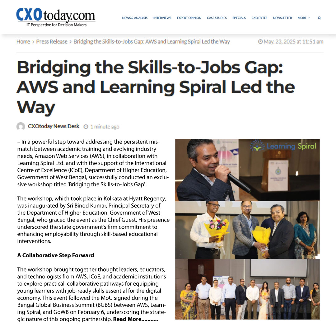 🚀 Honored to be part of the AWS Workshop on “Bridging the Skills to Jobs Gap” held on 15th May at Hyatt Regency, Kolkata! In collab with AWS &amp; ICoE, GoWB — now featured on <a href="/CXOtodayAlerts/">CXOtoday</a> ! 💼🎓

📖 Read the highlights:cxotoday.com/press-release/… 
.
.
.
#AWSWorkshop #CXOToday